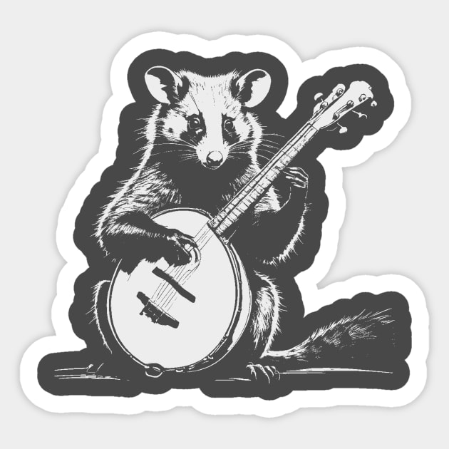 Opossum Playing Banjo Sticker by JohnnyBoyOutfitters